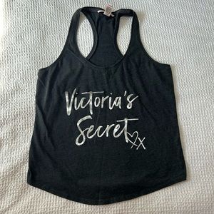 Victoria’s Secret Gray Racerbavk Sleep Tank Top Fuzzy Letters Pajama